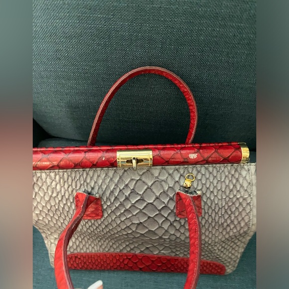 Vintage Pelle Di Giada Made in Italy, animal Print Gray & Red Leather Handbag - Picture 12 of 16